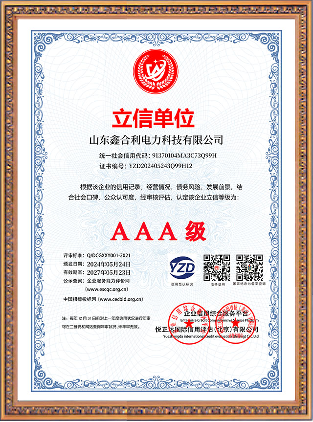 山東鑫合利：立信單位AAA級
